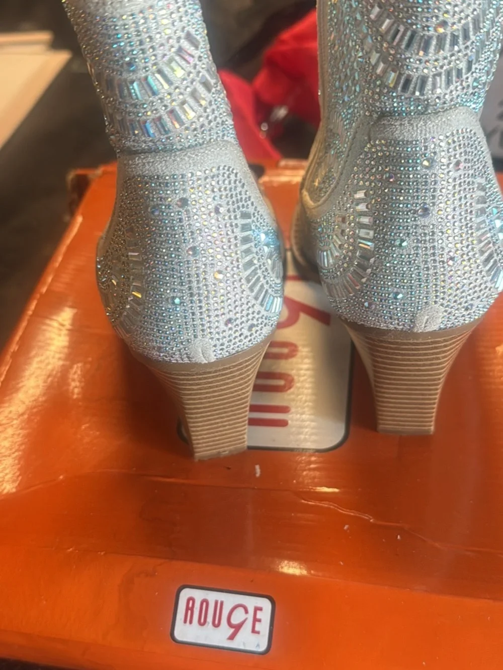 Rouge Helium Silver Crystal Western Ankle Boots